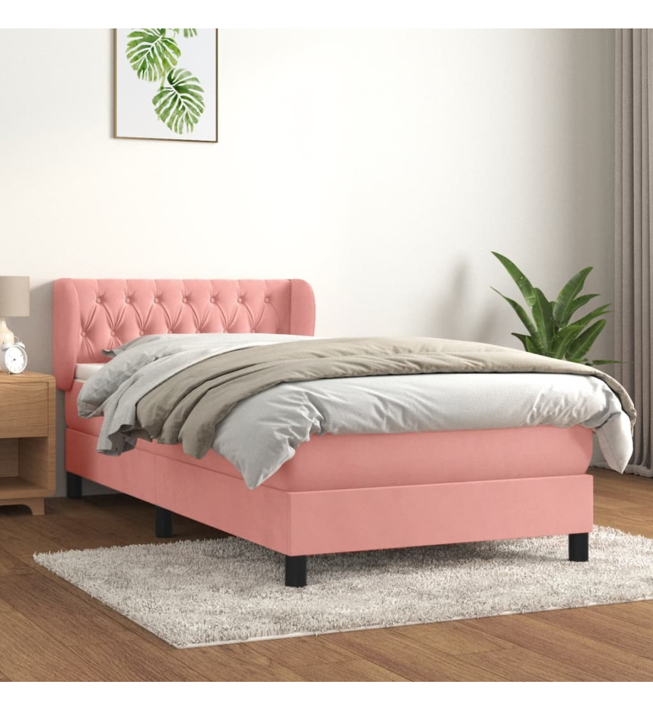 Lit à sommier tapissier avec matelas Rose 90x190 cm Velours Lit à sommier tapissier avec matelas Rose 90x190 cm Velours