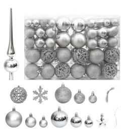 Ensemble de boules de Noël 111 pièces argenté polystyrène