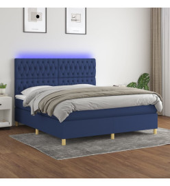 Sommier tapissier avec matelas et LED Bleu 180x200 cm Tissu