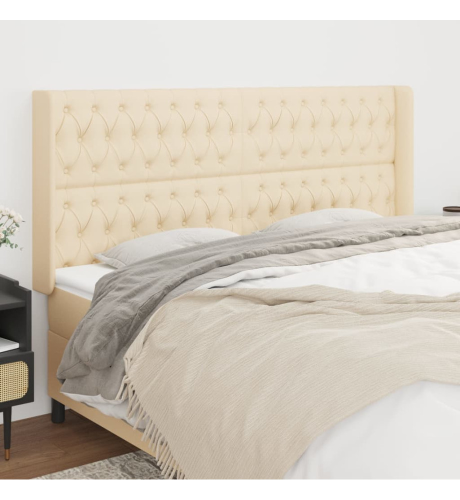 Tête de lit avec oreilles Crème 183x16x118/128 cm Tissu Tête de lit avec oreilles Crème 183x16x118/128 cm Tissu