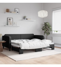 Lit de jour avec lit gigogne noir 90x190 cm tissu