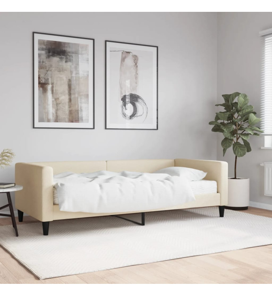 Lit de jour avec matelas crème 90x200 cm tissu Lit de jour avec matelas crème 90x200 cm tissu