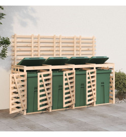 Abri de poubelles quadruple sur roulettes bois massif pin