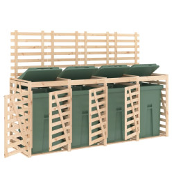 Abri de poubelles quadruple sur roulettes bois massif pin