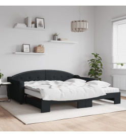 Lit de jour avec gigogne et matelas noir 100x200 cm tissu