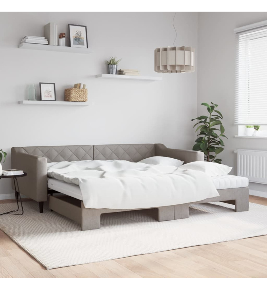 Lit de jour avec gigogne et matelas taupe 100x200 cm tissu Lit de jour avec gigogne et matelas taupe 100x200 cm tissu