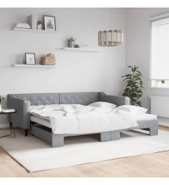 Lit de jour avec lit gigogne gris clair 100x200 cm tissu