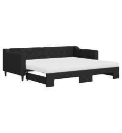 Lit de jour avec gigogne et matelas noir 90x200 cm tissu