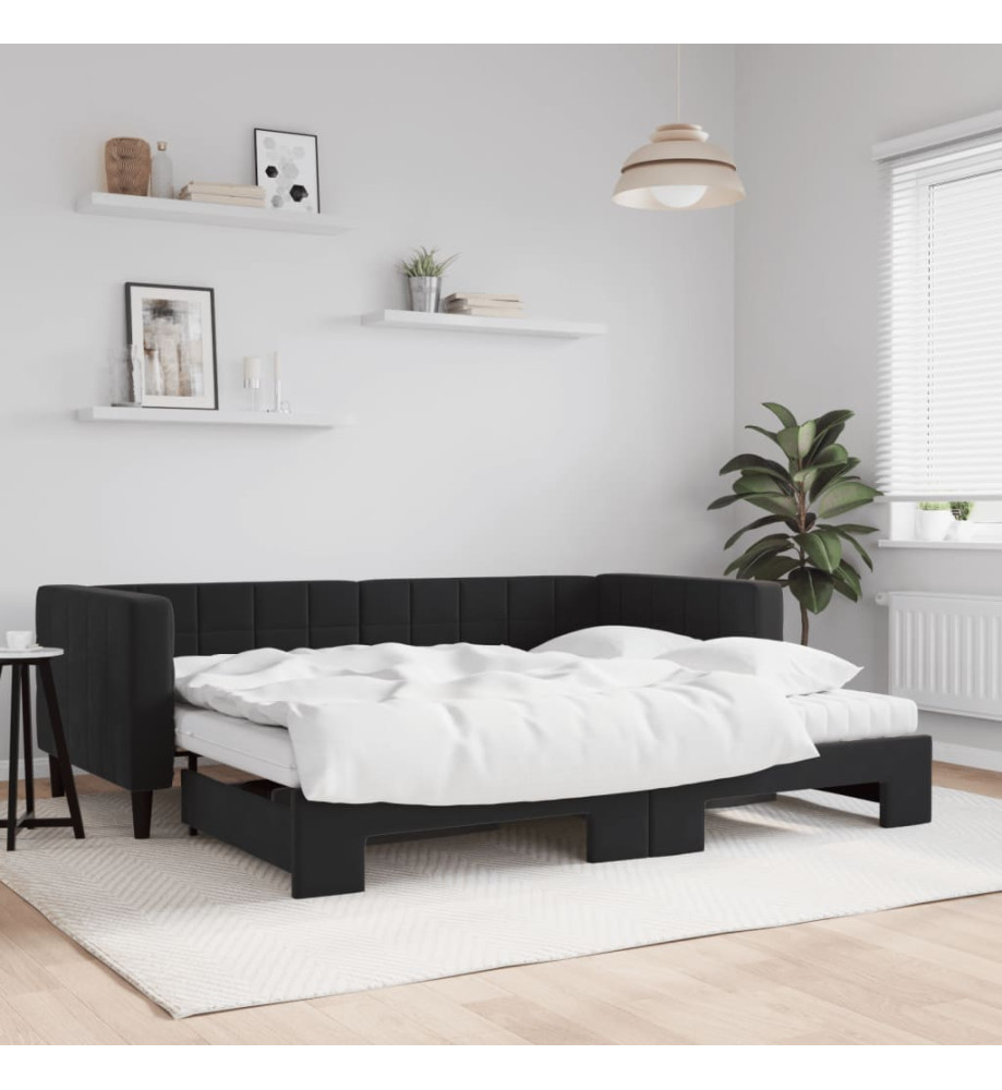 Lit de jour avec gigogne et matelas noir 90x200 cm velours Lit de jour avec gigogne et matelas noir 90x200 cm velours