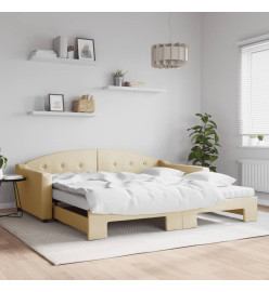 Lit de jour avec gigogne et matelas crème 100x200 cm tissu