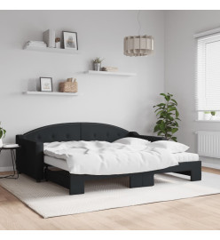 Lit de jour avec gigogne et matelas noir 90x190 cm tissu