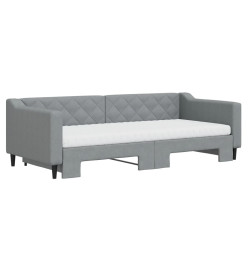 Lit de jour avec gigogne et matelas gris clair 90x200 cm tissu