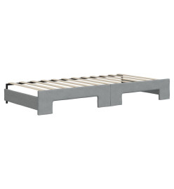 Lit de jour avec gigogne et matelas gris clair 90x200 cm tissu