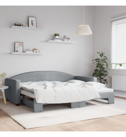 Lit de jour avec lit gigogne gris clair 90x200 cm tissu