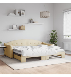 Lit de jour avec lit gigogne crème 90x200 cm tissu
