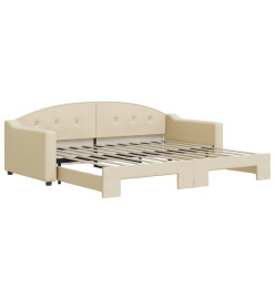 Lit de jour avec lit gigogne crème 90x200 cm tissu