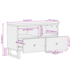 Meuble TV marron et noir 70x33,5x46 cm bois massif de manguier