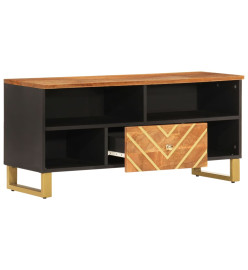 Meuble TV marron et noir 100x33,5x46 cm bois massif de manguier