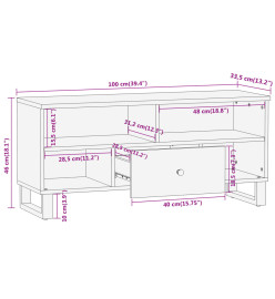 Meuble TV marron et noir 100x33,5x46 cm bois massif de manguier