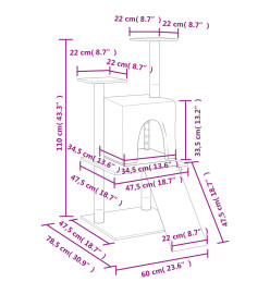 Arbre à chat avec griffoirs en sisal crème 110 cm