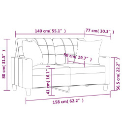 Canapé 2 places avec oreillers décoratifs gris 140cm similicuir