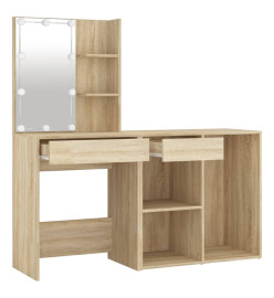 Coiffeuse à LED avec armoire Chêne sonoma Bois d'ingénierie