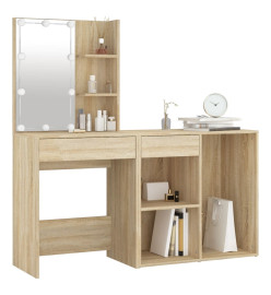 Coiffeuse à LED avec armoire Chêne sonoma Bois d'ingénierie