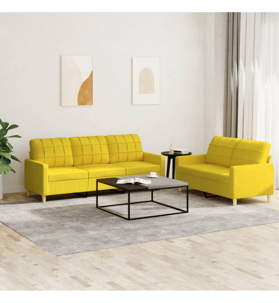 Ensemble de canapés 2 pcs avec coussins Jaune clair Tissu