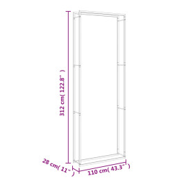 Portant de bois de chauffage 110x28x312 cm acier inoxydable