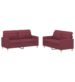 Ensemble de canapés 2 pcs avec coussins Rouge bordeaux Tissu