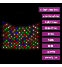 Filet lumineux coloré de Noël 3x2 m 204 LED Intérieur/extérieur