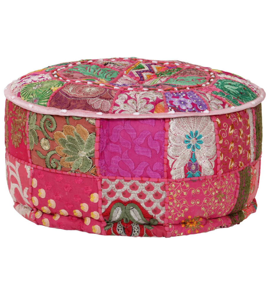 Pouf rond en coton en patchwork fait à la main 40 x 20 cm Rose