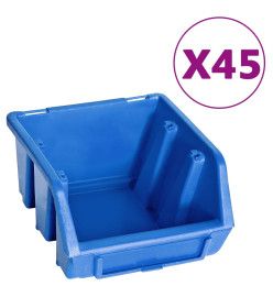 Kit de bacs de stockage et panneaux muraux 48 pcs Bleu et noir