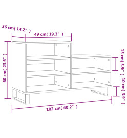 Armoire à chaussures Chêne fumé 102x36x60 cm Bois d'ingénierie