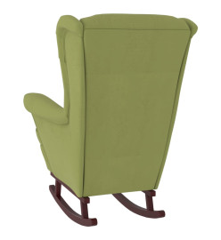 Fauteuil à bascule et pieds en bois d'hévéa Vert clair Velours