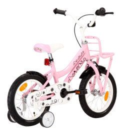 Vélo enfant avec porte-bagages avant 14 pouces Blanc et rose