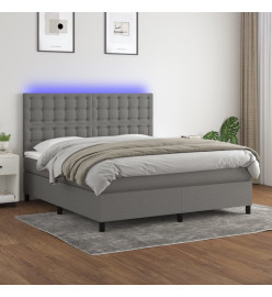 Sommier tapissier et matelas et LED Gris foncé 160x200 cm Tissu