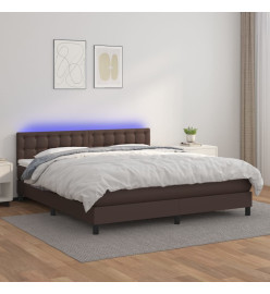 Sommier tapissier et matelas et LED Marron 180x200cm Similicuir