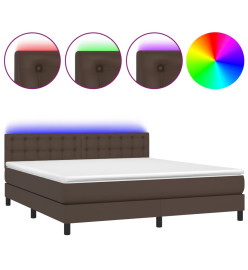 Sommier tapissier et matelas et LED Marron 180x200cm Similicuir