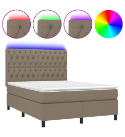 Sommier tapissier avec matelas et LED Taupe 140x200 cm Tissu