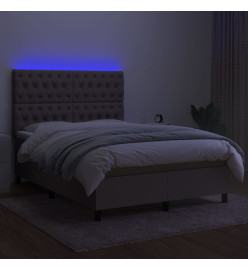 Sommier tapissier avec matelas et LED Taupe 140x200 cm Tissu