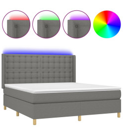 Sommier tapissier et matelas et LED Gris foncé 160x200 cm Tissu
