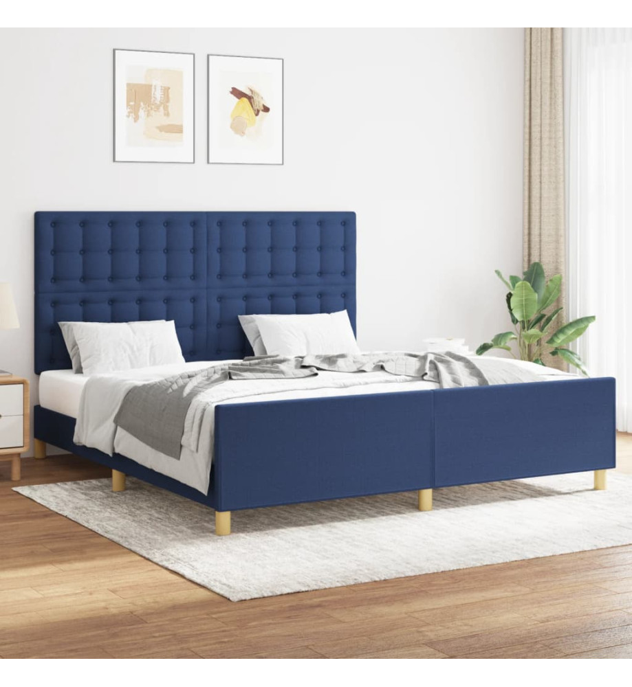 Cadre de lit avec tête de lit Bleu 160x200 cm Tissu Cadre de lit avec tête de lit Bleu 160x200 cm Tissu