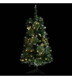 Sapin de Noël artificiel pré-éclairé et supports vert 90 cm PVC