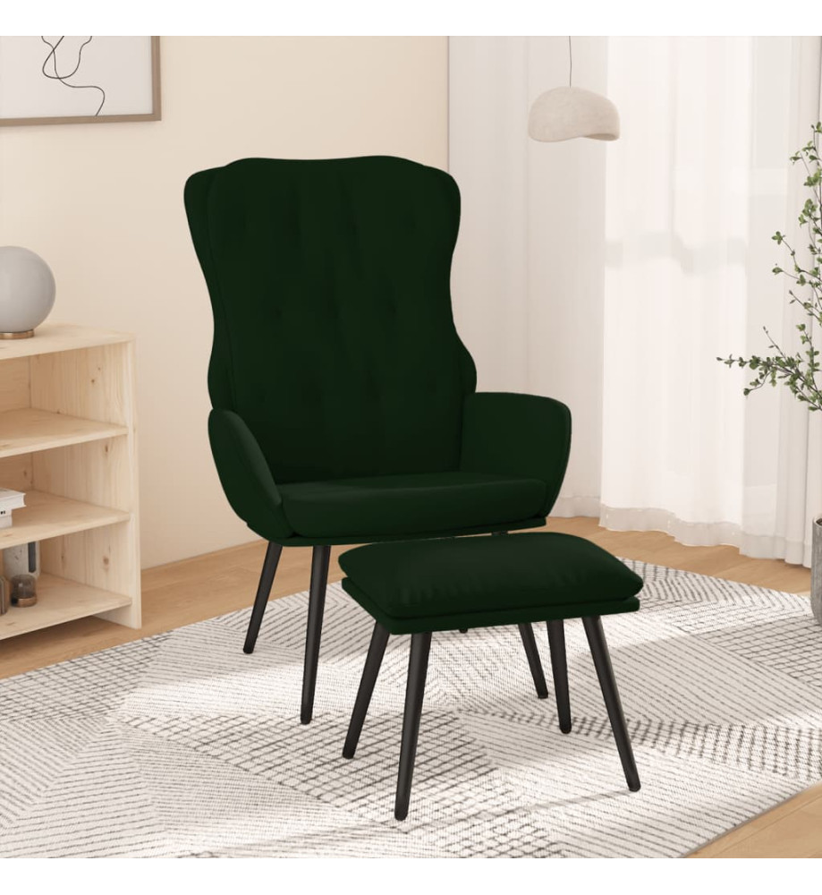 Chaise de relaxation avec repose-pied Vert foncé Velours