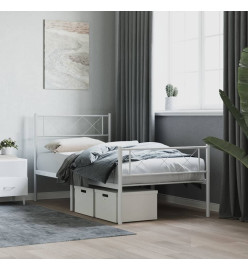 Cadre de lit métal avec tête de lit/pied de lit blanc 75x190 cm