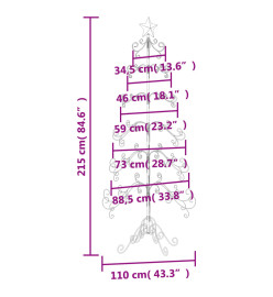 Arbre de Noël en métal pour décoration noir 215 cm