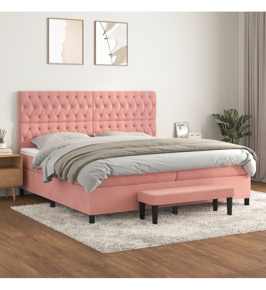 Lit à sommier tapissier avec matelas Rose 200x200 cm Velours Lit à sommier tapissier avec matelas Rose 200x200 cm Velours