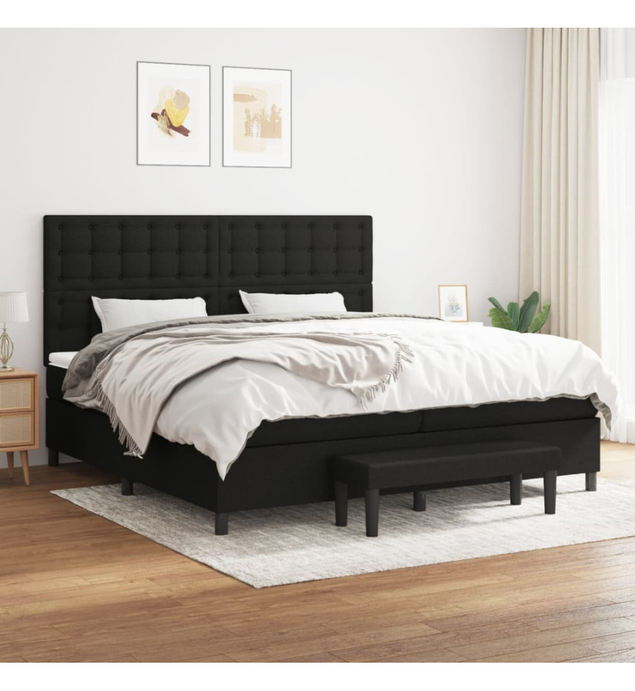 Lit à sommier tapissier avec matelas Noir 200x200 cm Tissu Lit à sommier tapissier avec matelas Noir 200x200 cm Tissu