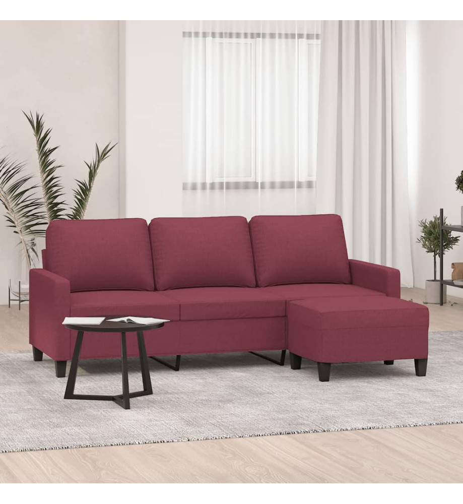 Canapé à 3 places avec repose-pieds Rouge bordeaux 180 cm Tissu